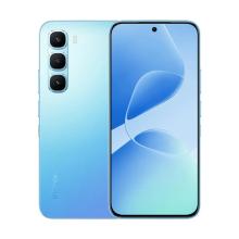 smartphone in lavender color with dual rear cameras and punch-hole display.