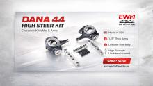 1.25 inch billet high steer arms with USA-made Dana 44 flat top knuckles, studs, conical washers, and lock nuts for Chevy GM builds.