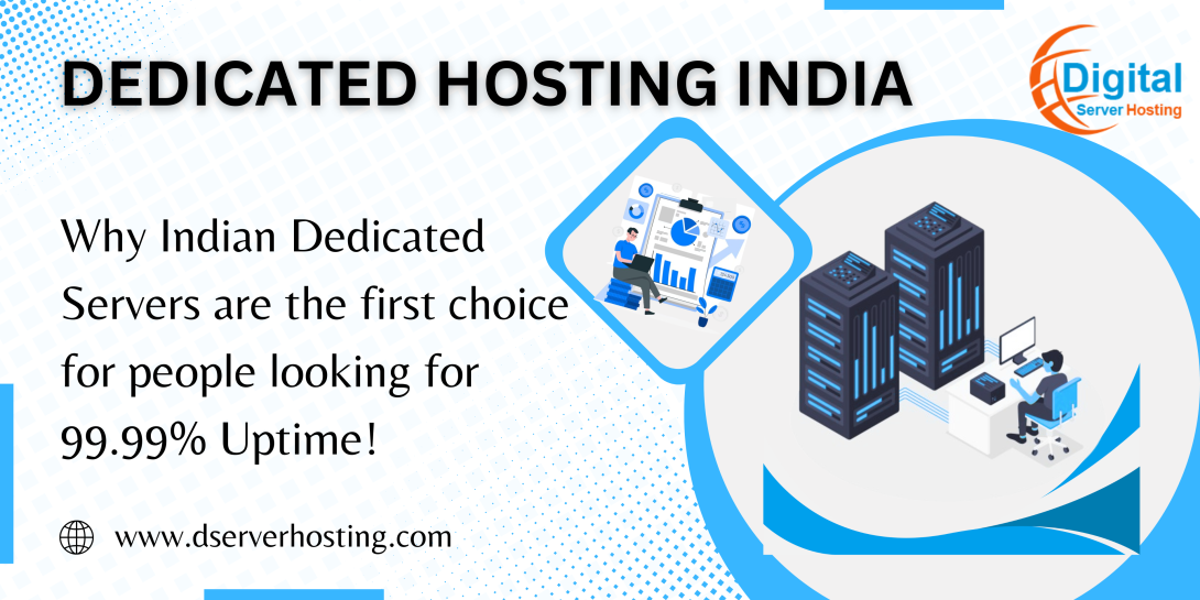 Graphic explaining the advantages of dedicated hosting in India, emphasizing its choice among most Indian websites.