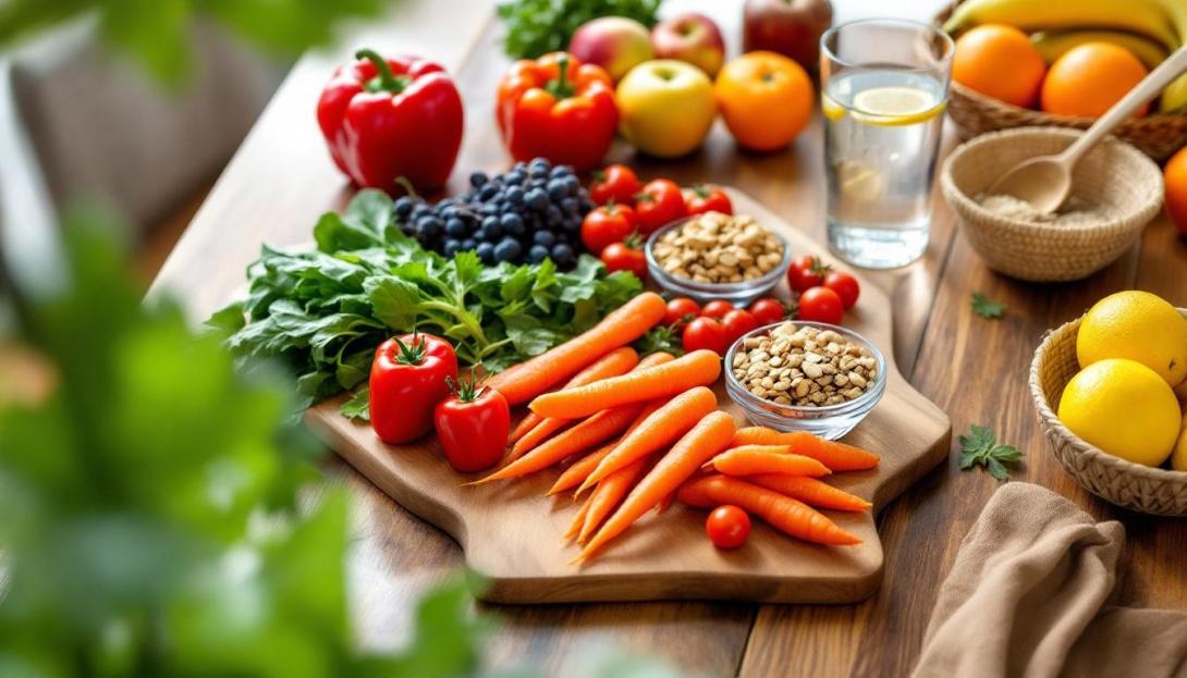 A table full of health options - fruit, vegetables and nuts