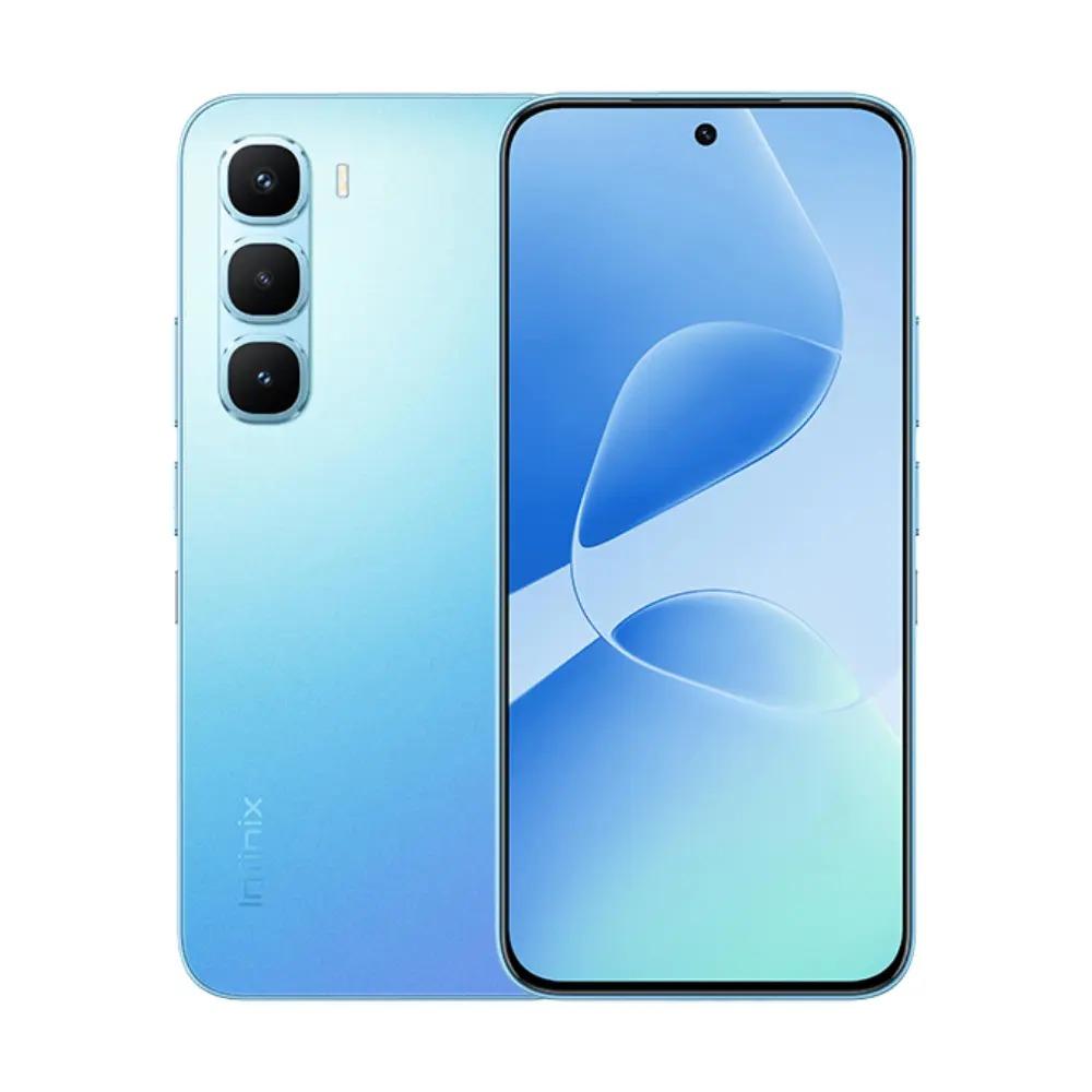 smartphone in lavender color with dual rear cameras and punch-hole display.