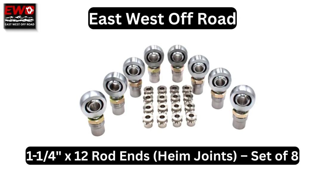 Upgrade your suspension with 1-1/4" x 12 Rod Ends (Heim Joints) – Set of 8. Heavy-duty rod ends for 4-link kits and off-road suspension systems. Order now!