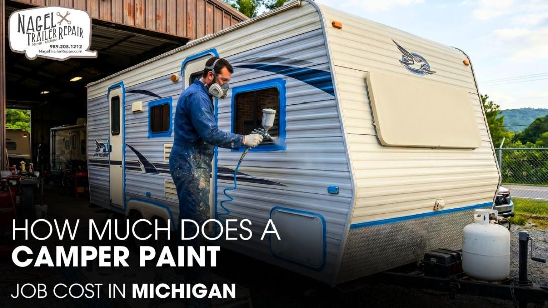 A Male Technician is Painting a Jayco Camper Exterior