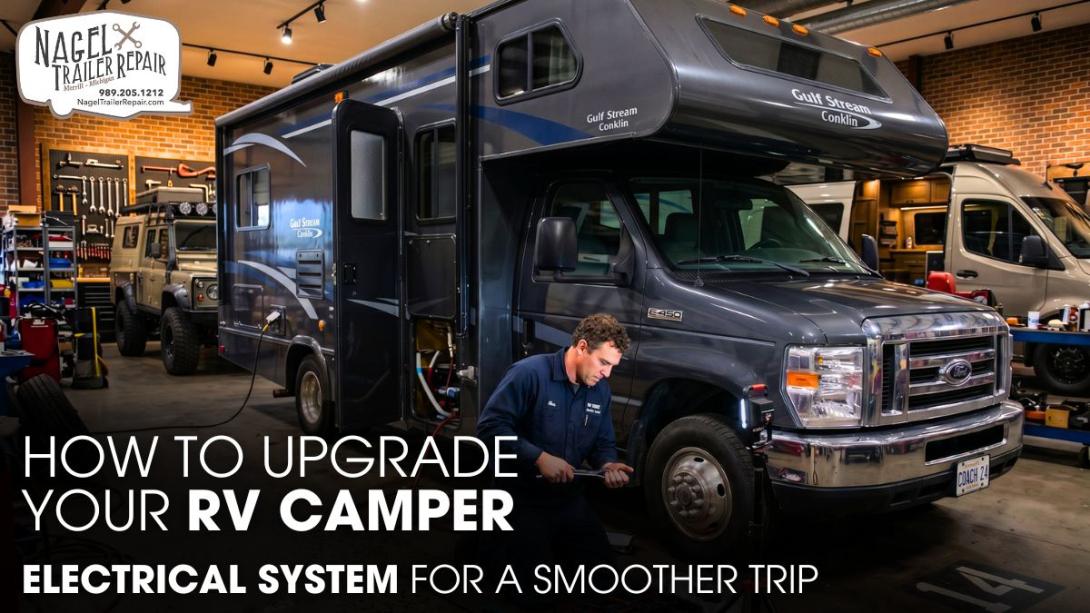 A Technician Repairing An RV Camper inside A Workshop