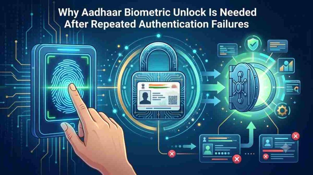 Illustration of Aadhaar biometric unlock resolving repeated authentication failures